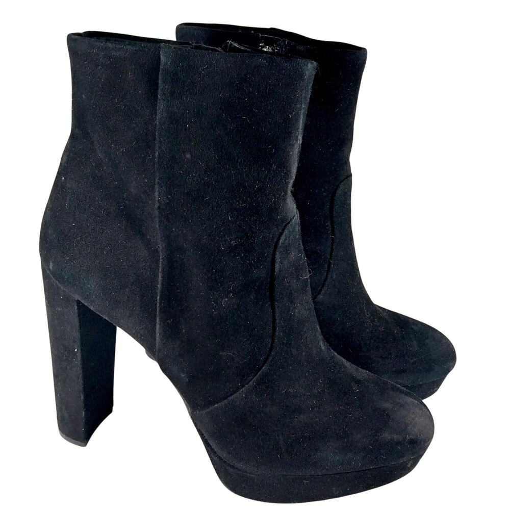 GIANNI BINI! RICH BLACK GENUINE SUEDE LEATHER PLATFORM SOLE ANKLE BOOTS! SZ 10M
